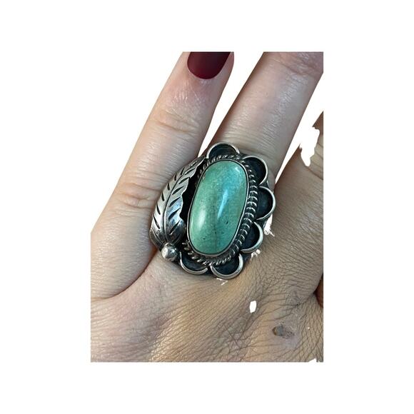 Vintage Green Turquoise Ring, Native American Indian Ring Sz 6.5 - Picture 11 of 12